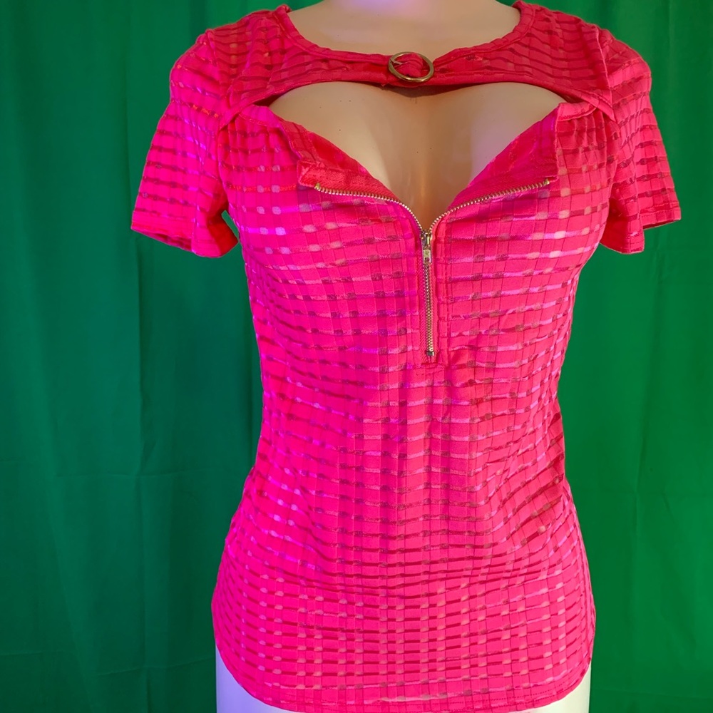 Pink shear shirt with front zipper